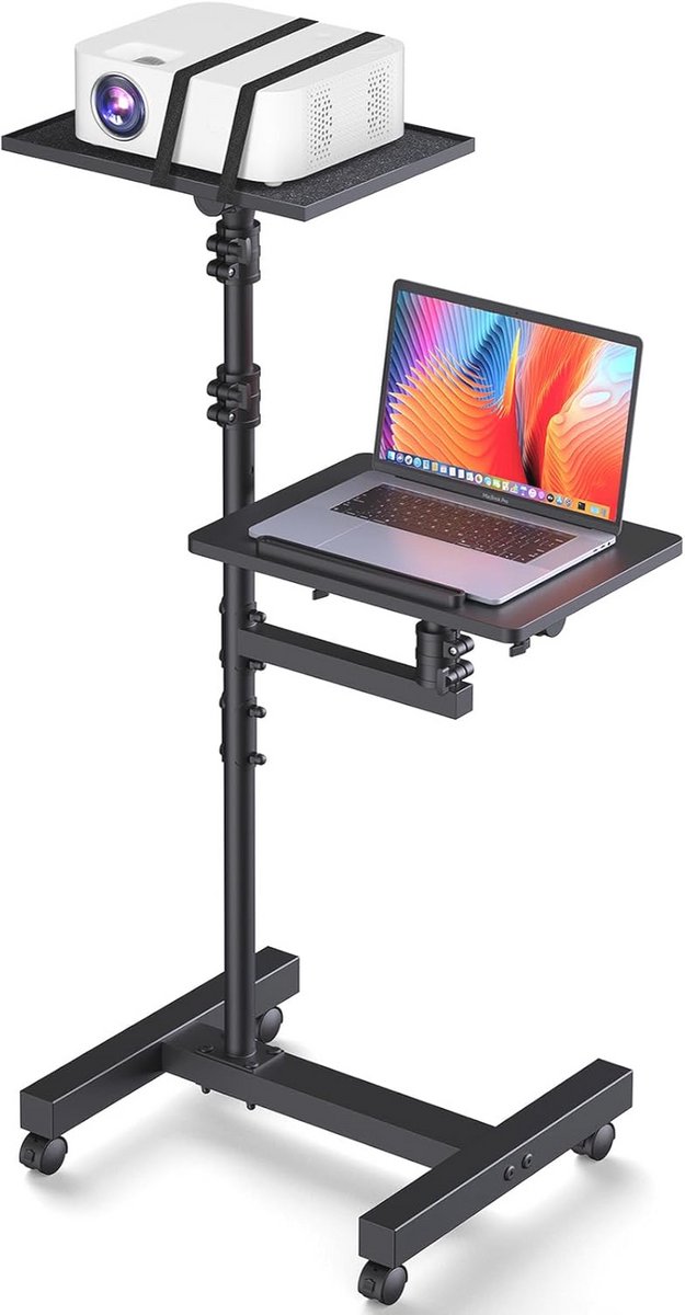 Verstelbare Projectorstandaard met Tafel en Wielen - Mobiele Laptopkar