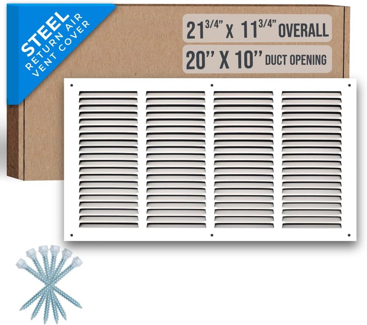 Stalen Retourluchtrooster 20X10 | HVAC Vent Cover Grill voor Zijwand en Plafond - Wit