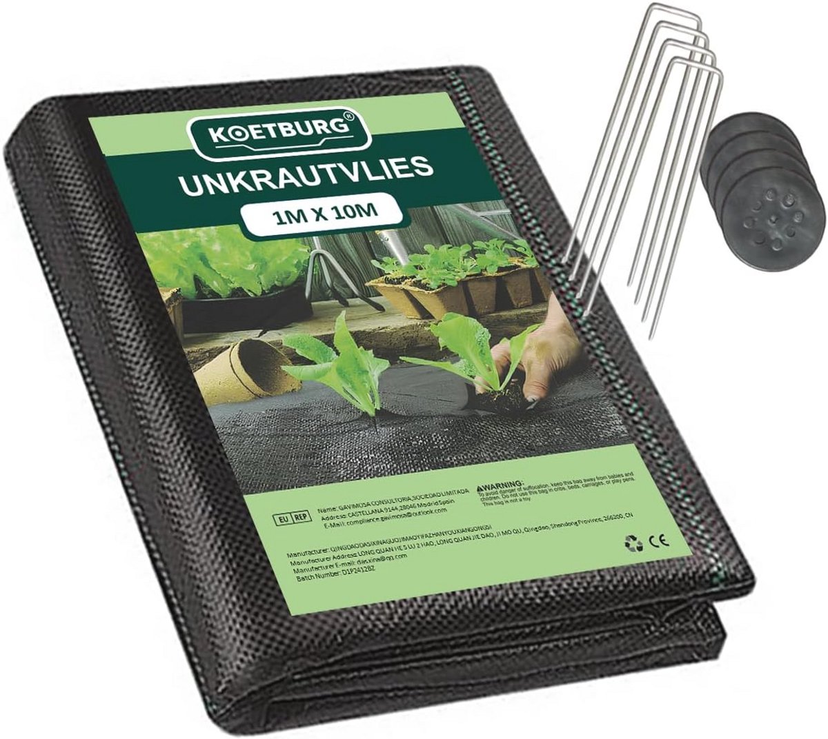 Onkruiddoek Extra Sterk 1M x 10M - 100g/m² met Grondankers - Scheurvast Gronddoek voor Tuin, Zonwering en Vloerbescherming