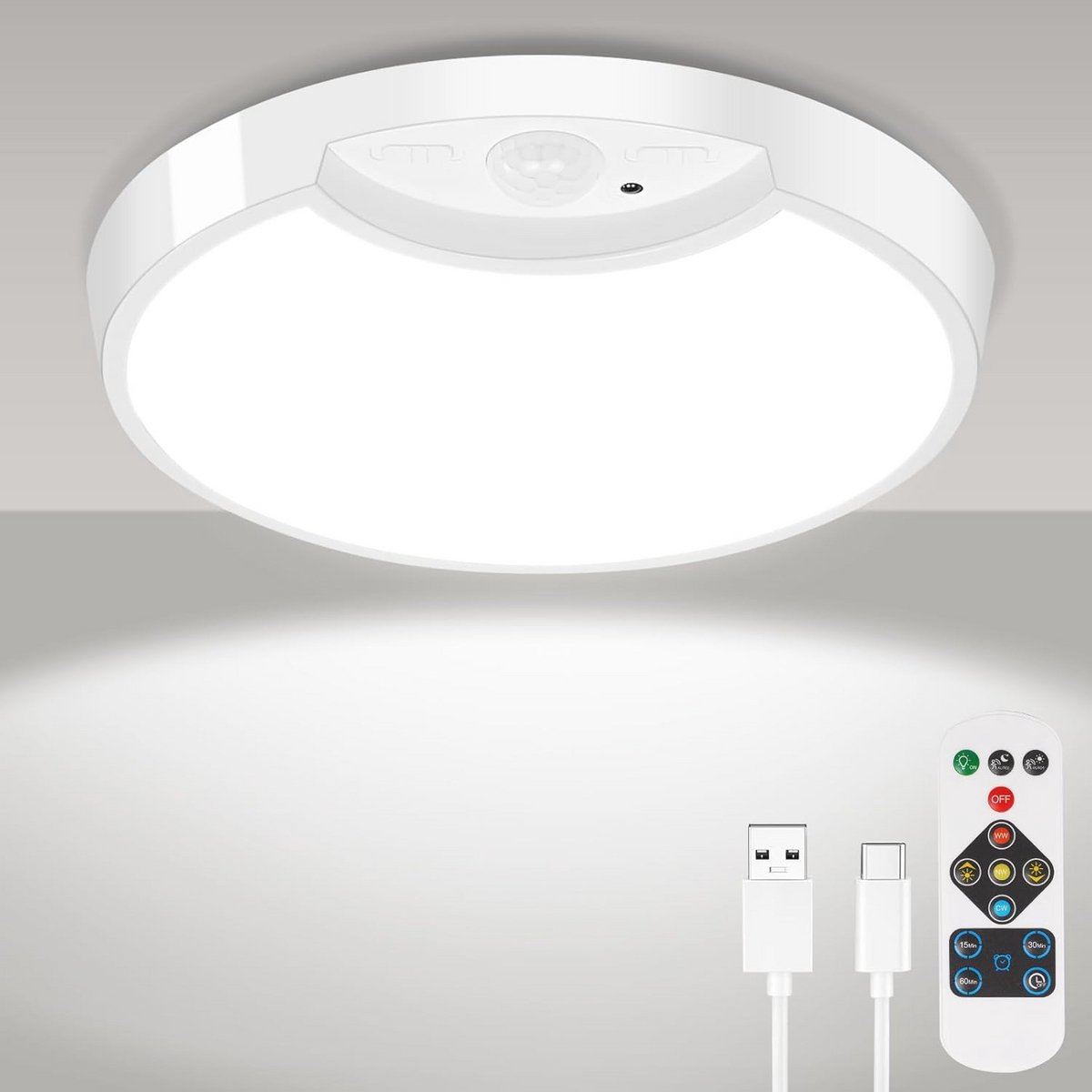 LED plafondlamp met bewegingsmelder en afstandsbediening – 3 kleurtemperaturen en 260 lumen