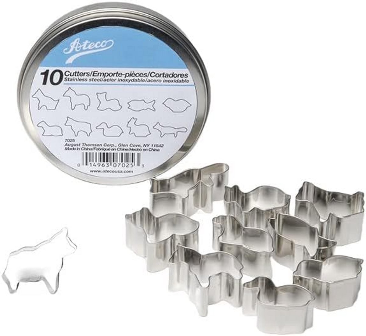 Set van 10 Stuks Koekjesvormpjes Dieren - RVS Uitstekers met Gladde Rand