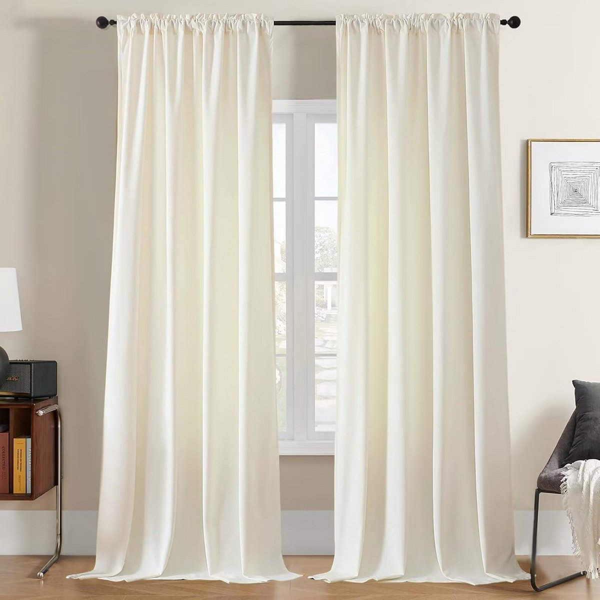 Fluwelen gordijnen met plooiband set van 2 - B 132 x H 245 cm - beige thermogordijnen voor
