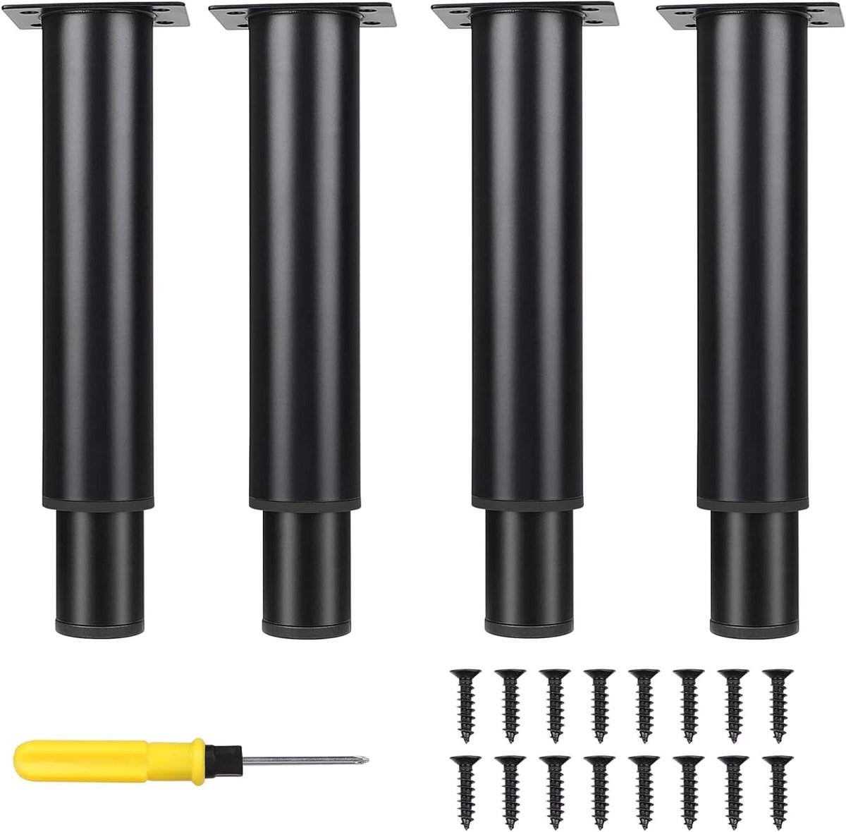 All4You - Set van 4 zwarte metalen meubelpoten - Verstelbare tafelpoten voor salontafels, kasten en meer - Inclusief schroeven