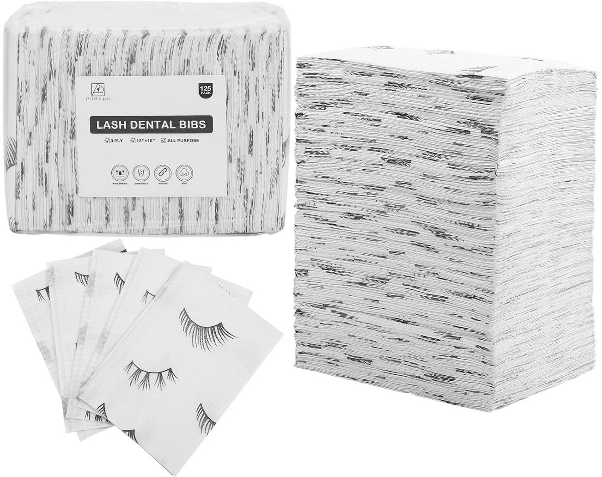 Disposable Dental Bibs Pack of 125 - Waterproof 3-Ply Towels with Lash Design