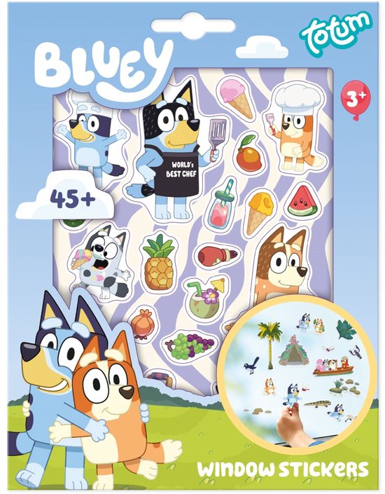 Autocollants de fenêtre Totum Bluey - stickers repositionnables non permanents pour la maison et en déplacement - jouet éducatif junior garçons et filles à partir de 3 ans