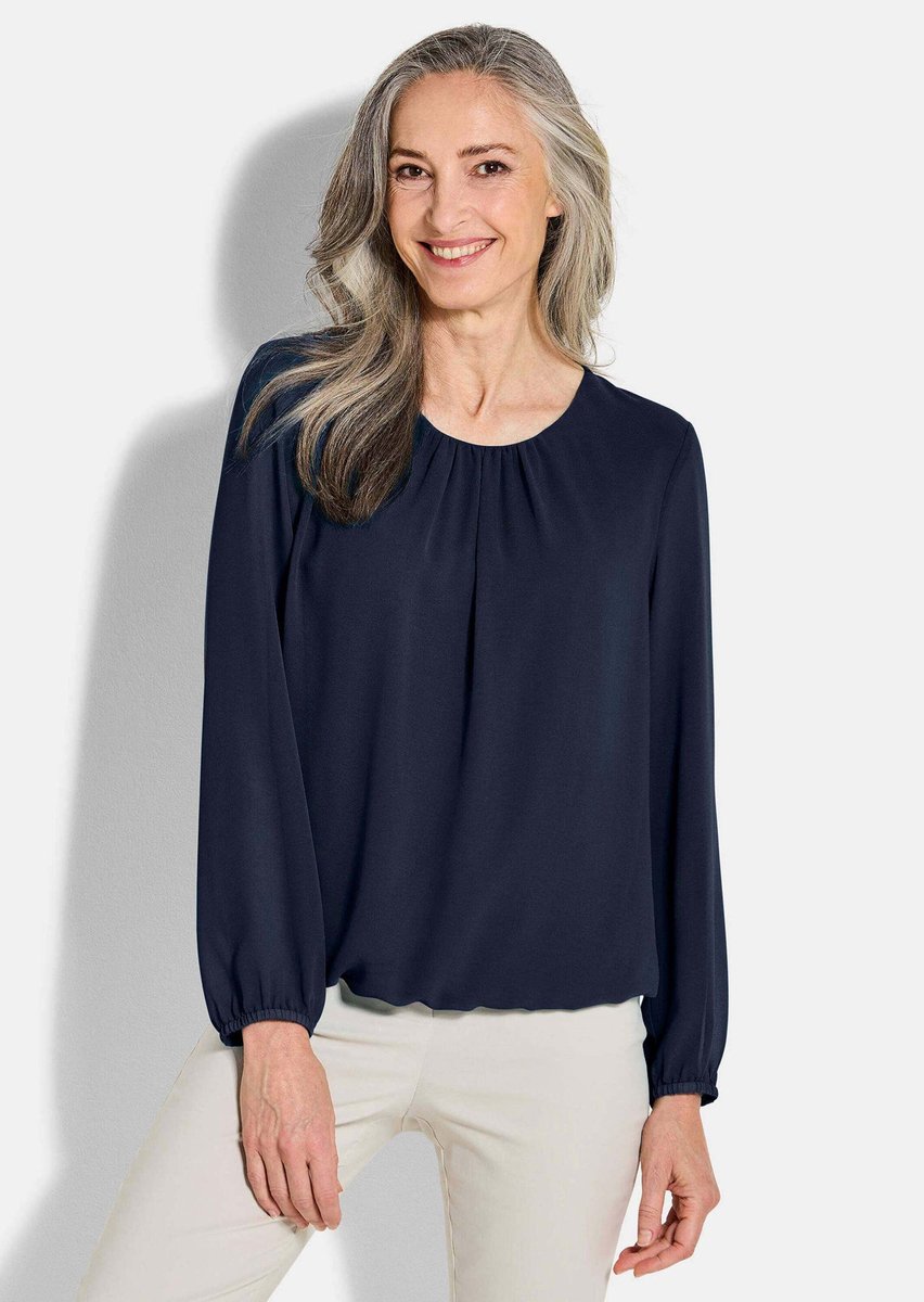 Goldner Chiffonblouse Jerseyblouse met plooidetails