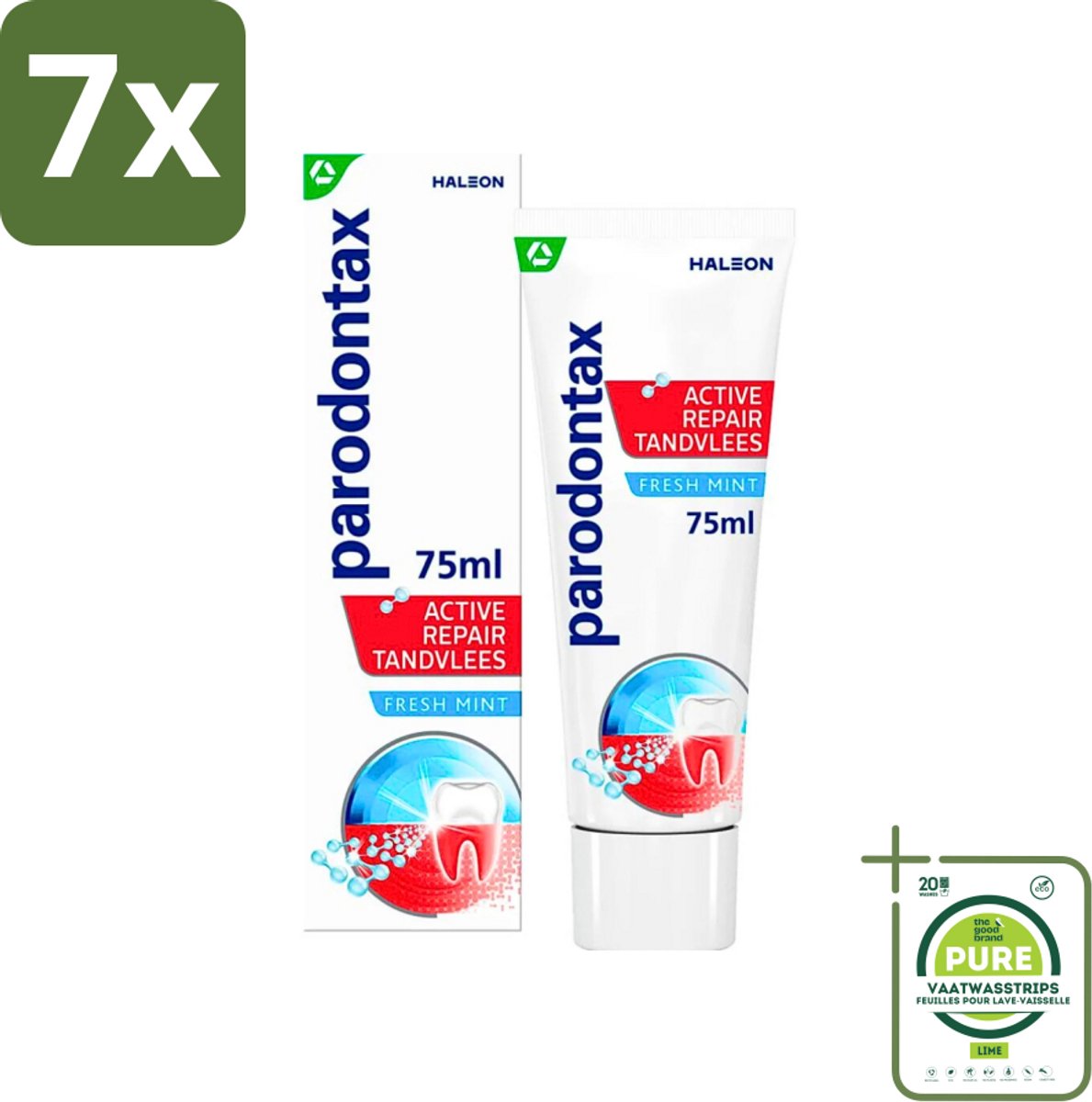 7 x Parodontax - Tandpasta - Active Repair Tandvlees - Fresh Mint - 75 ml - Grootverpakking - Tandvlees Herstellen - Bloedend Tandvlees - Gezwollen Tandvlees - Tandplak Verwijderen - Frisse Adem
