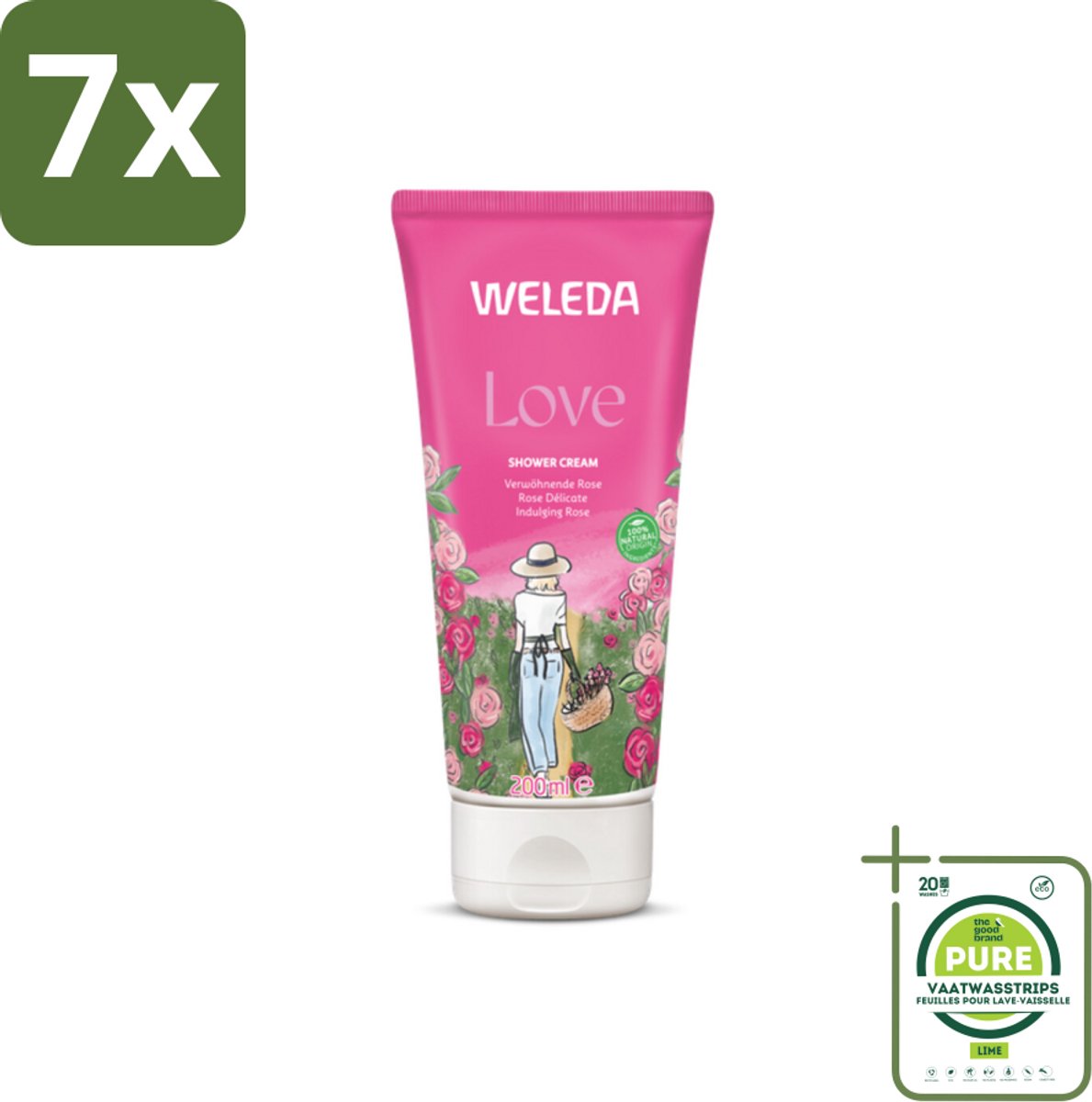 7 x WELEDA - Douchecrème Aroma Shower Love - 200 ml - Grootverpakking - Douchecrème - Natuurlijke Douche - Aromatherapie - Rozengeur - Jasmijngeur
