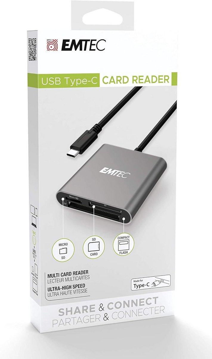 Geheugenkaartlezer Type-C USB-C voor microSD, SD en Compact Flash