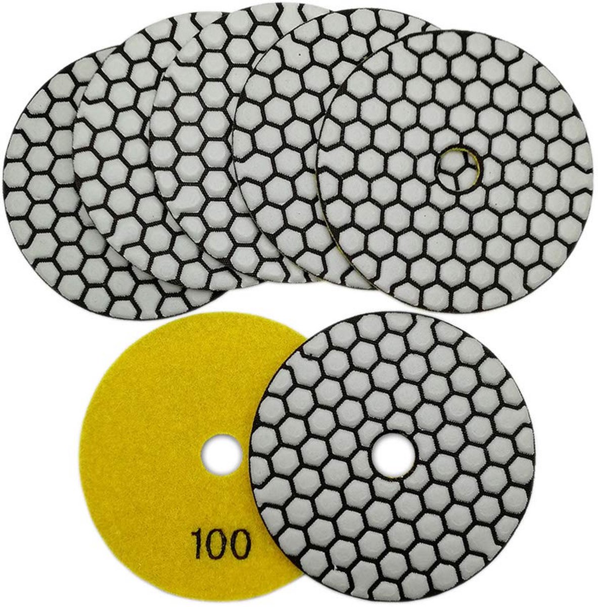 7-delige Diamant Polijstschijven Set (100 mm) voor Droog Polijsten - Graniet, Steen, Beton en Marmer