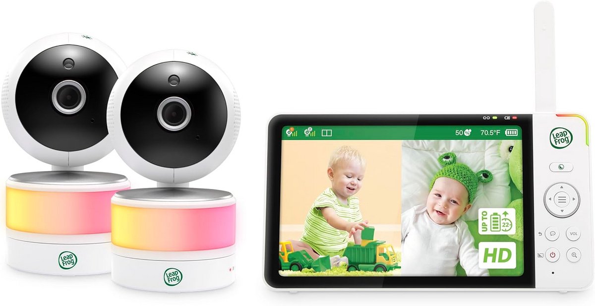 7" Full Color 360 Graden Pan & Tilt Split-Screen Video Babyfoon met 2 Camera's en Nachtzicht