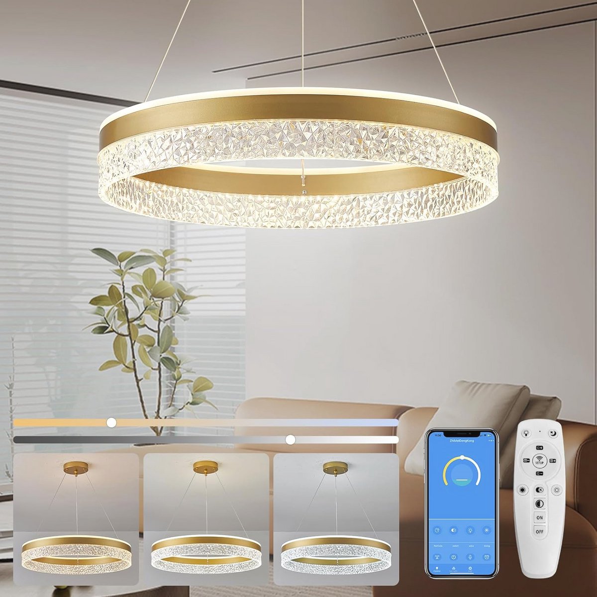 Moderne 60W LED Hanglamp met Verstelbare APP Aanpassing voor Eetkamer, Keuken en Woonkamer