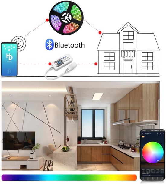 Bluetooth RGB LED-controller voor Android/iOS, dimmer voor LED-strips en lichtkettingen, 16 miljoen kleuren, geluid geactiveerd — afbeelding 2