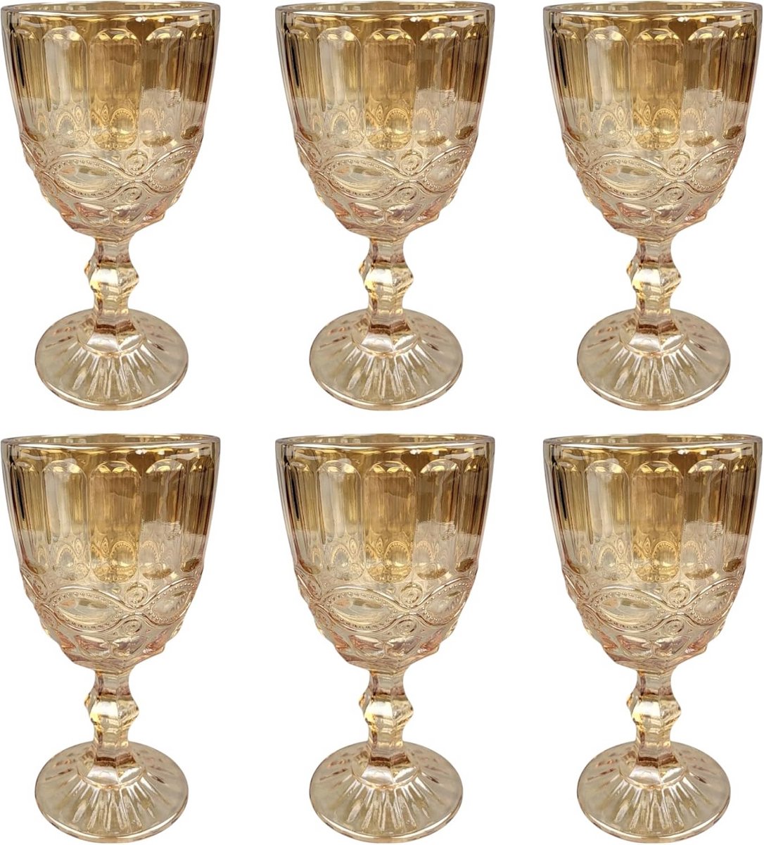 Set van 6 Gekleurde Vintage Wijnglazen met Reliëf 250 ml