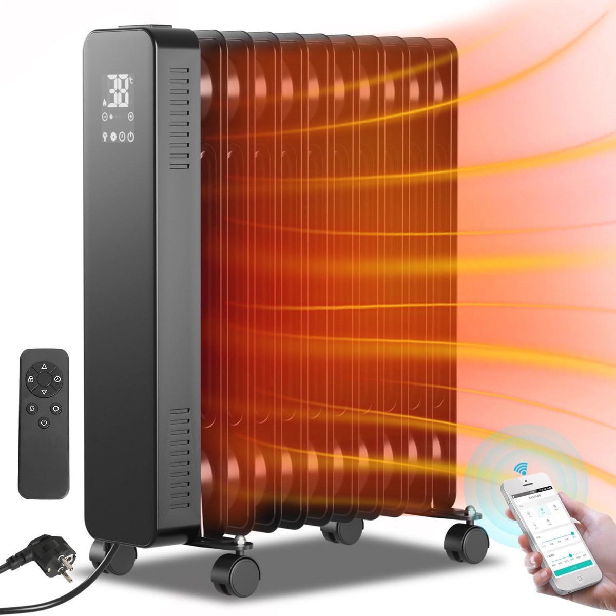 Olieradiator 2500 W met 11 ribben, WiFi-app en afstandsbediening - Energiezuinig en veilig