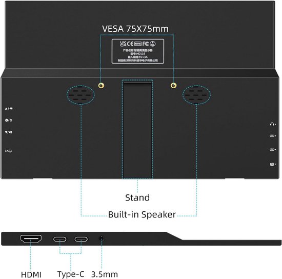 Draagbare 11.6 Inch HDMI-Monitor - 1366 x 768 TN Led-Display voor Raspberry Pi, Laptop en Computer — afbeelding 3