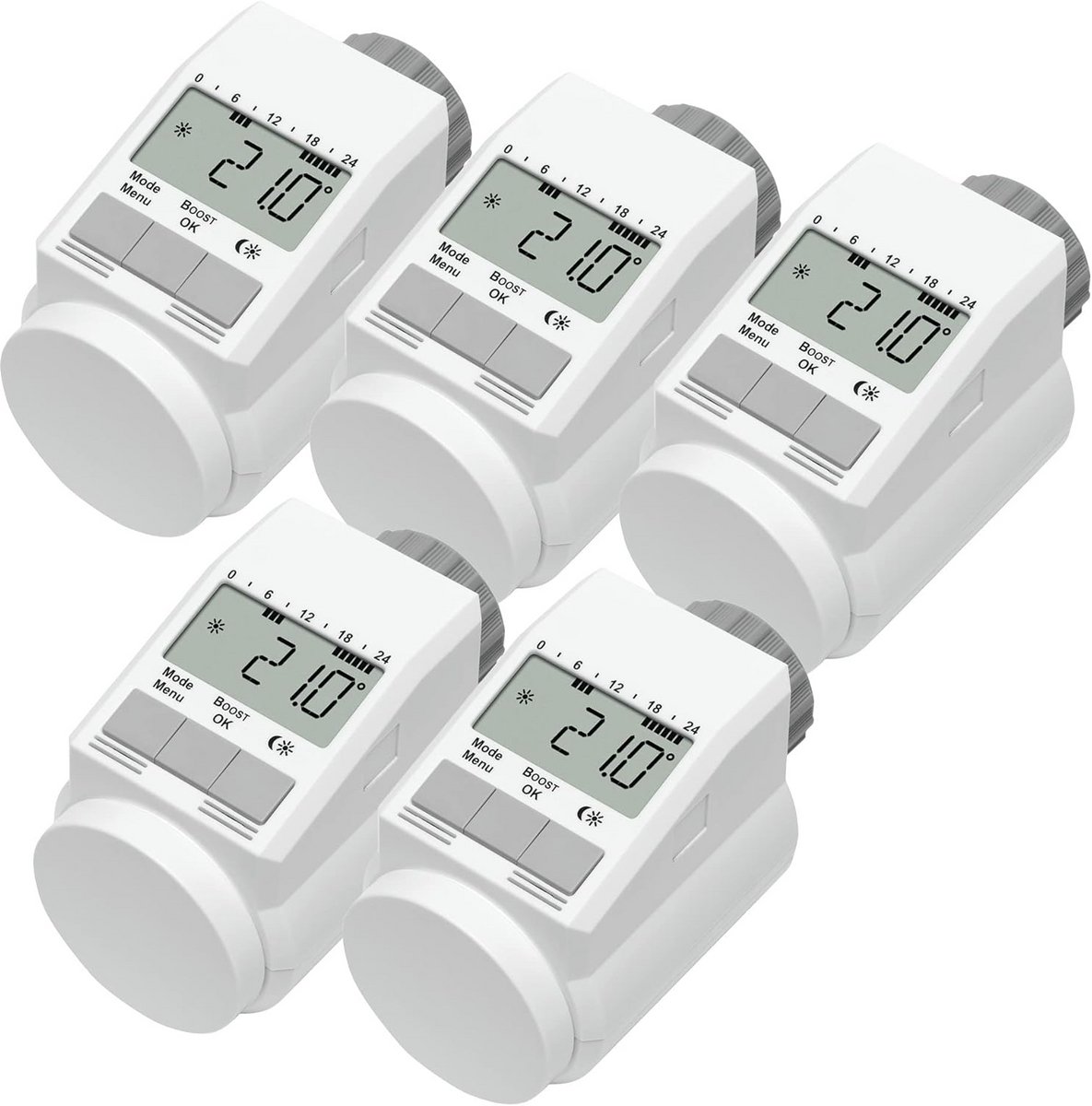 Set van 5 elektronische radiatorthermostaten met boost-functie