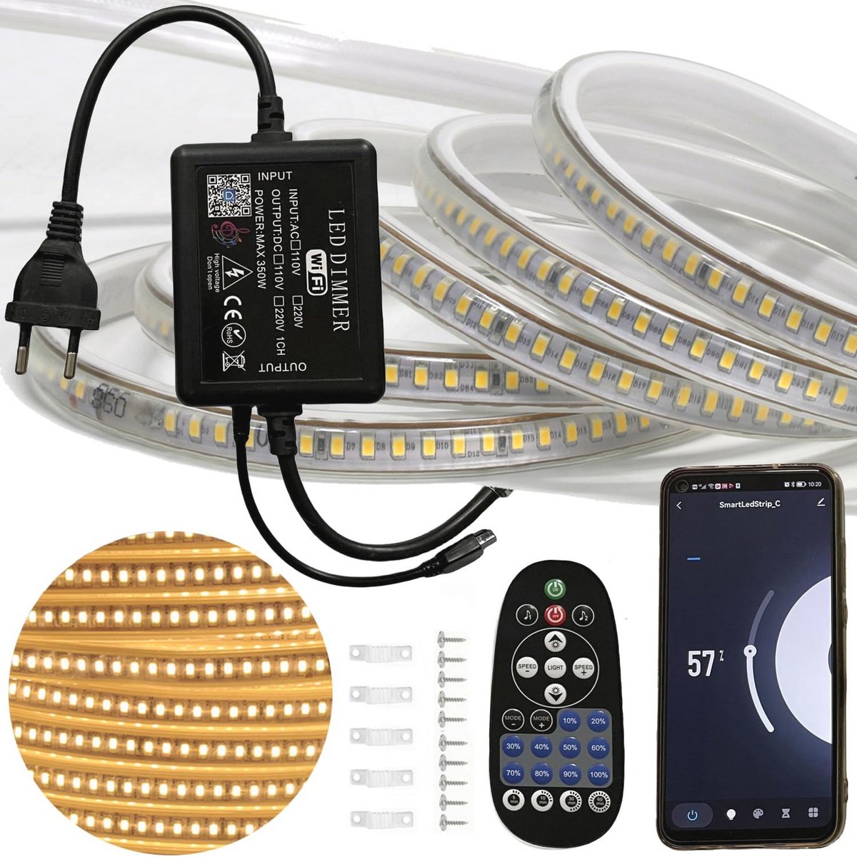 Dimbare LED Strip Lichtlijn 25m Warm Wit met Afstandsbediening en Wifi Controle