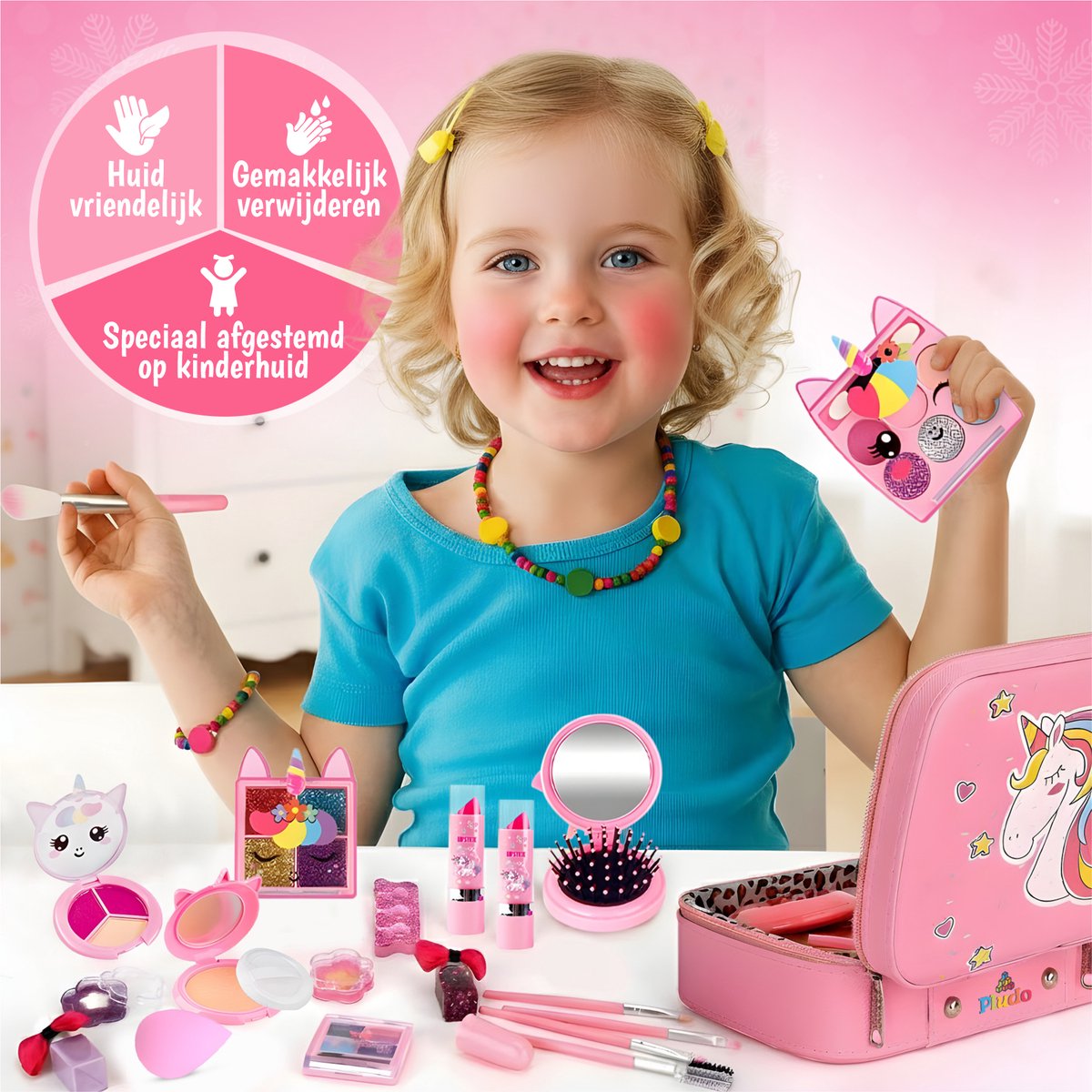 Pludo Kinder Make up - 40 Delige set - Kinder Make up Koffer - Speelgoed Meisjes - Lipgloss en Nagellak voor Meisjes - Unicorn — afbeelding 5