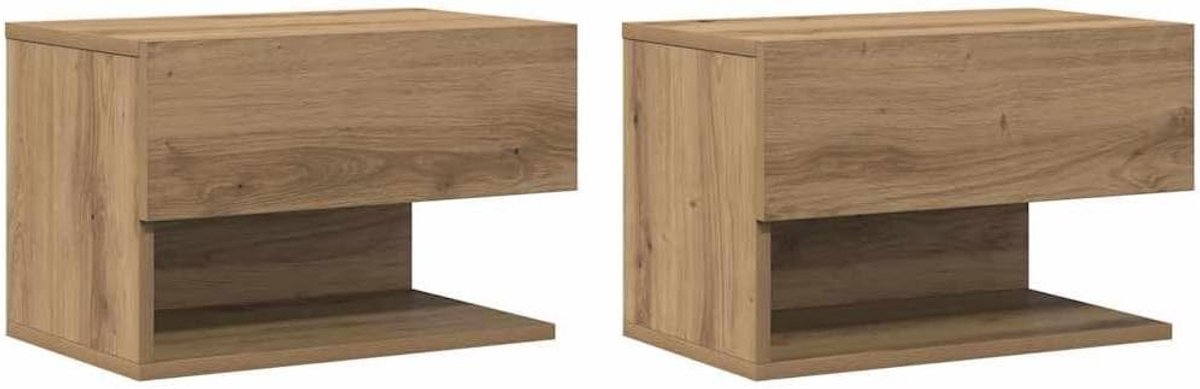 Set van 2 Nachtkastjes Wandmontage Artisan Eiken - Zwevende Nachtkasttafel Slaapkamer