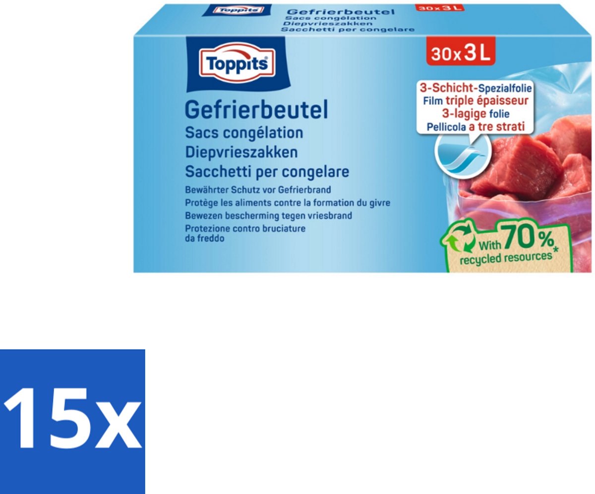 Toppits – Diepvrieszakjes – 3 Liter – 30 Zakjes - Bulkverpakking - 15 stuks