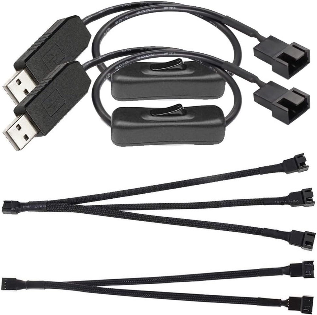 12V Step-Up USB naar PWM Ventilator Stroomadapterkabel met Schakelaar - 2-weg en 3-weg Splitsers