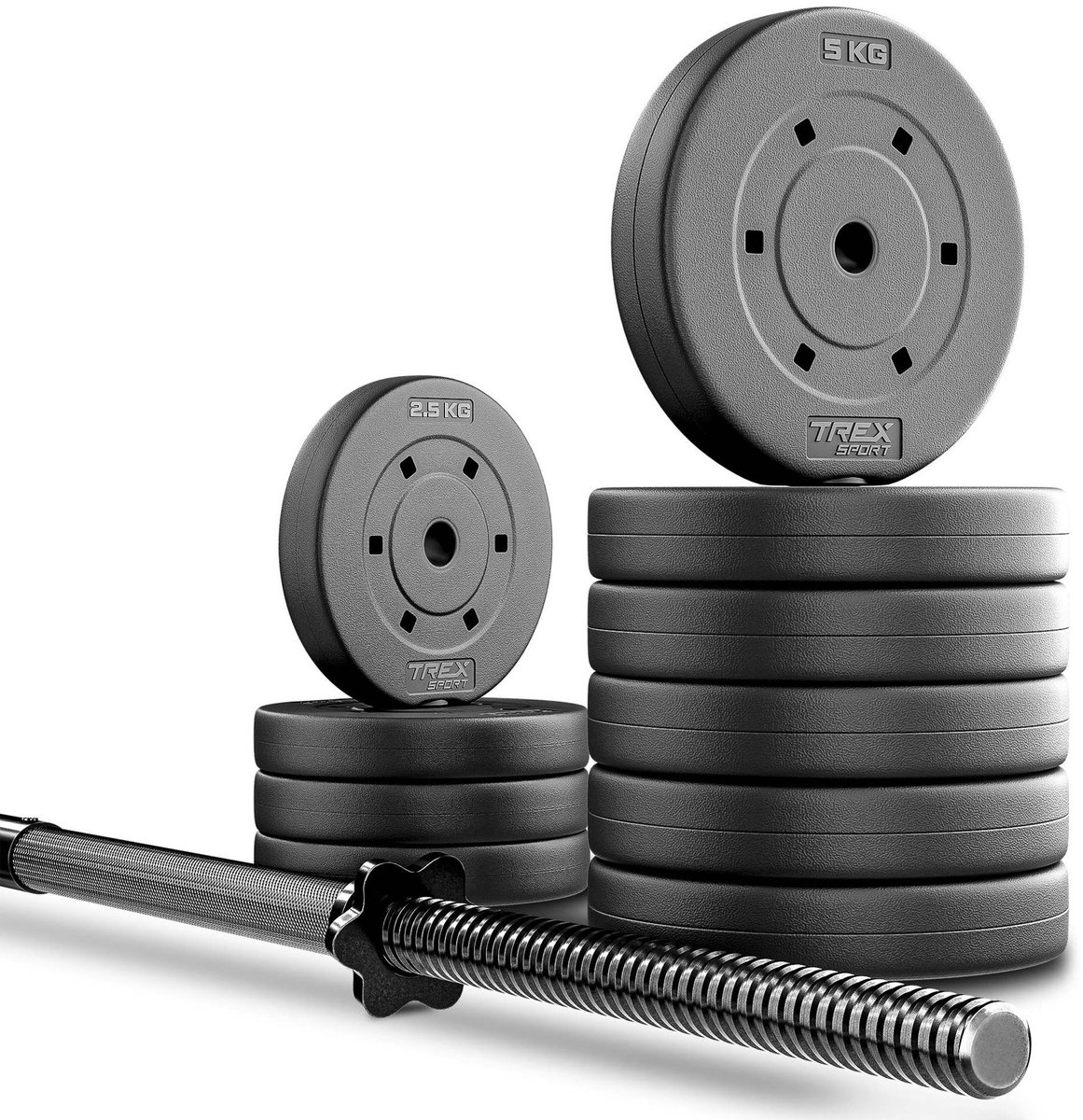 Trex Sport TX-046SAB – Halterset – Rechte Halterstang 150 cm – Bitumen Schijven – Ø 25 mm – Krachttraining – 46 kg Totaal