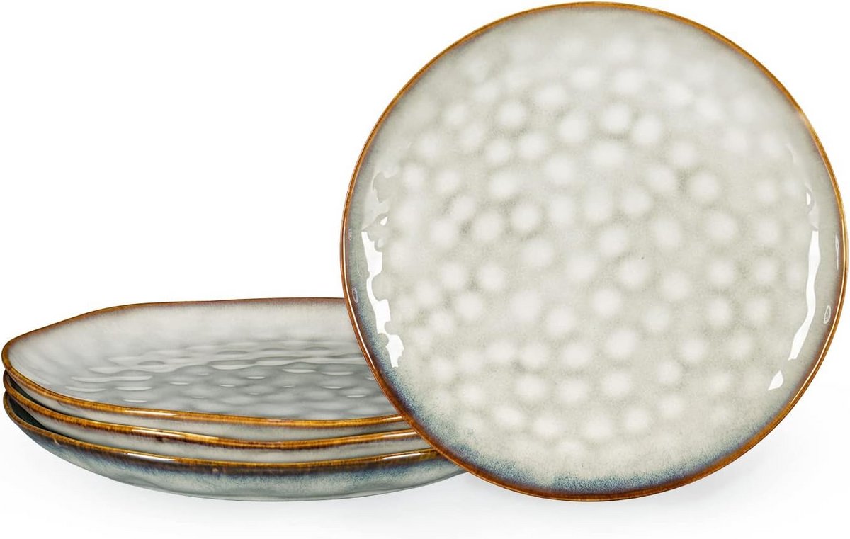 Set van 4 Taartborden van Aardewerk - Vaatwasser- en Magnetronbestendig, 21 cm