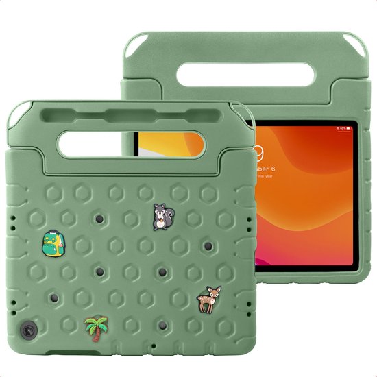 imoshion Tablet Hoes Kinderen- Geschikt voor Samsung Galaxy Tab A9 Plus / Galaxy Tab A11 Plus - Kidsproof Kinder Hoes met dolls - Olive Green