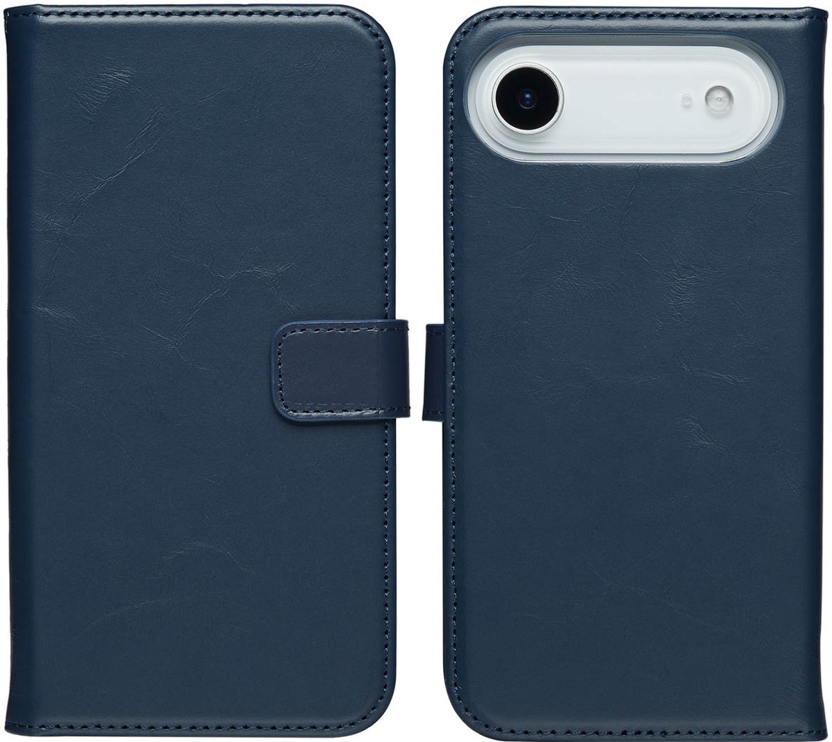 Selencia Hoesje - Geschikt voor Apple iPhone 17 Air - Echt Lederen Bookcase - Blauw