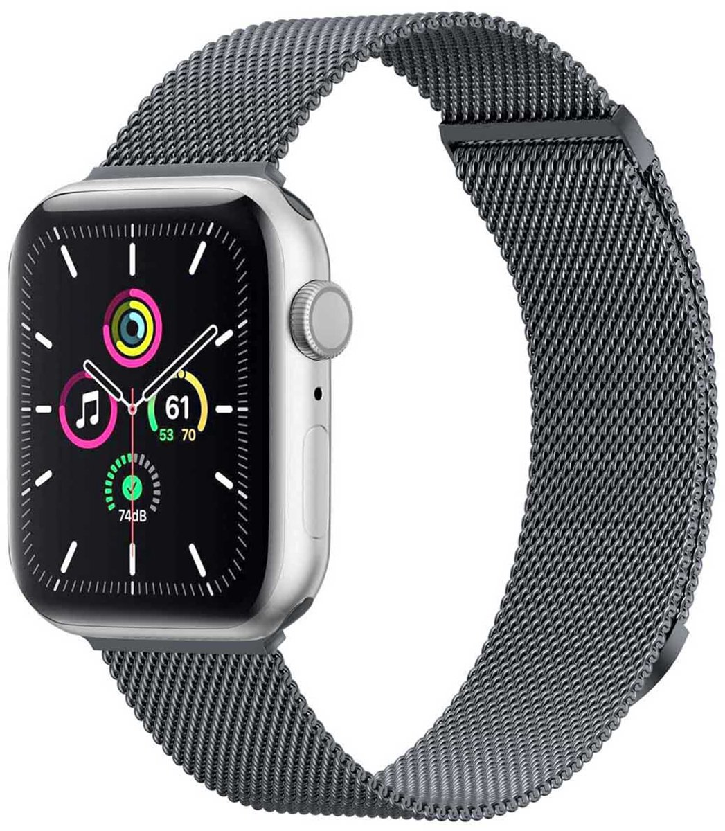 iMoshion Bandje Geschikt voor Apple Watch Bandje Series 1 / 2 / 3 / 4 / 5 / 6 / 7 / 8 / 9 / SE - 38 / 40 / 41 mm Maat S - iMoshion Milanees magnetische band - Donkergrijs