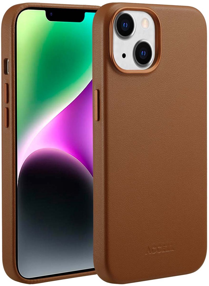 Accezz Hoesje Geschikt voor iPhone 14 Hoesje - Accezz Geschikt voor MagSafe Leather Backcover - Bruin