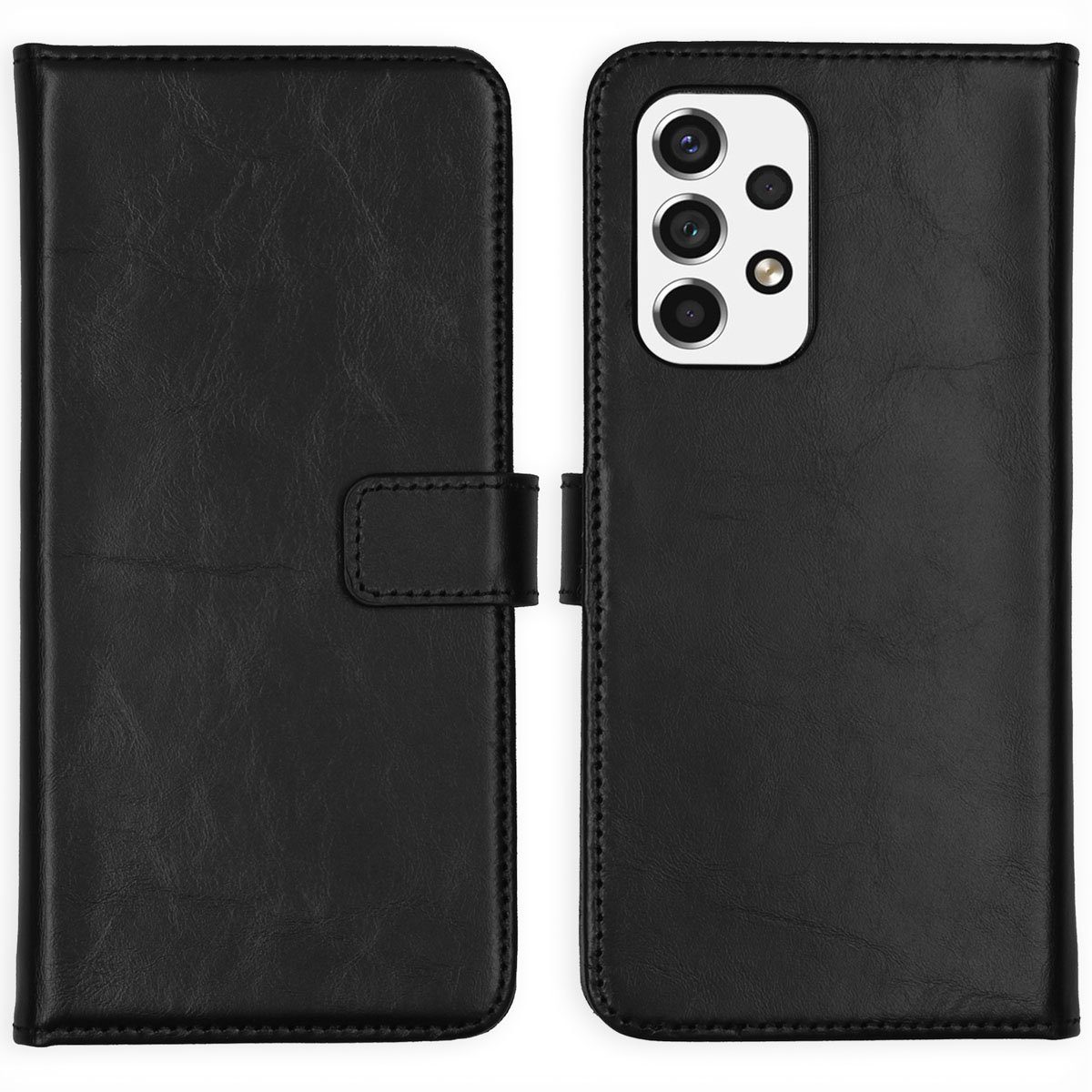 Selencia Hoesje - Geschikt voor Samsung Galaxy A53 - Echt Lederen Bookcase - Zwart