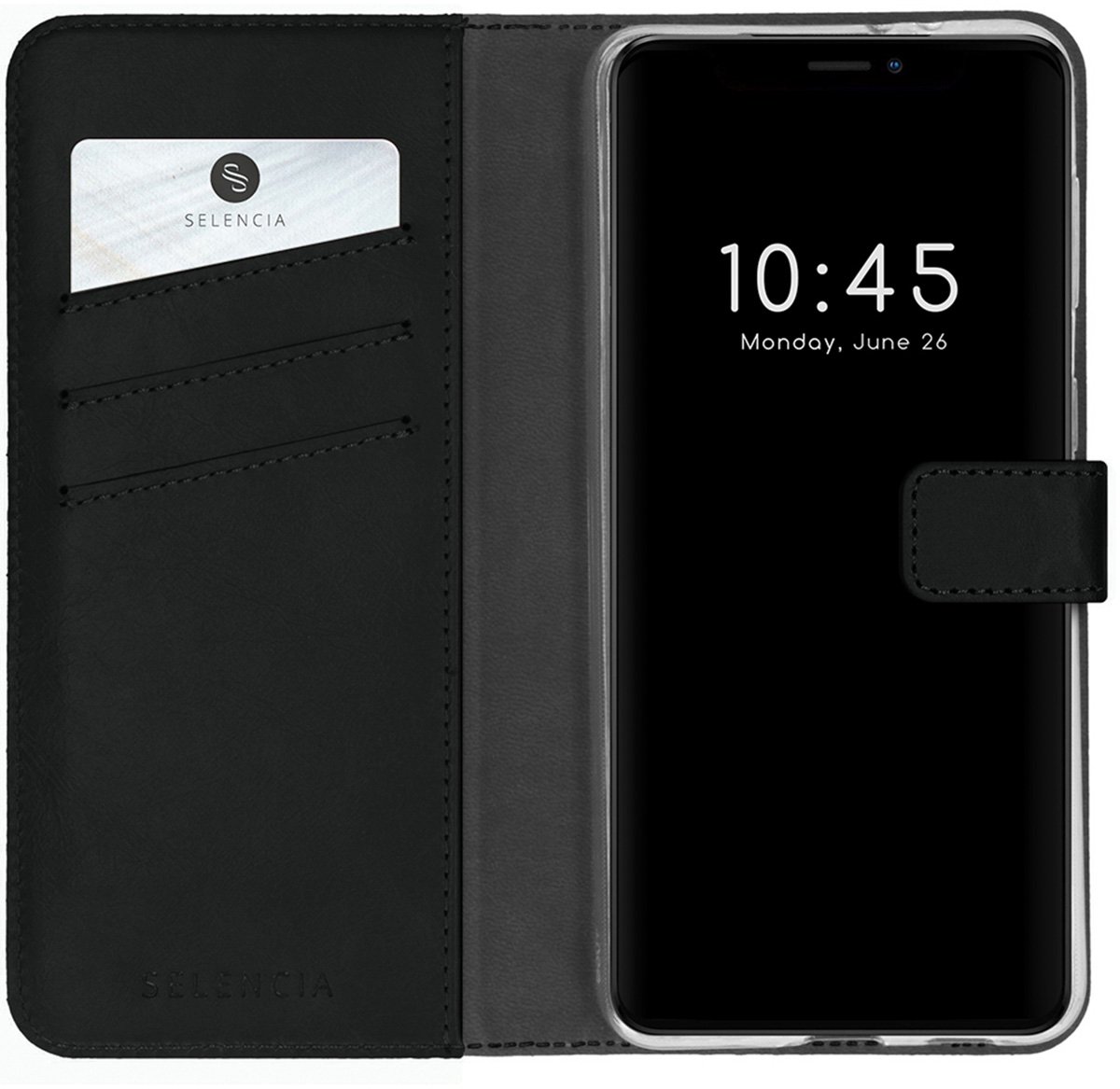 Selencia Hoesje - Geschikt voor Apple iPhone 13 Pro Max - Echt Lederen Bookcase - Zwart