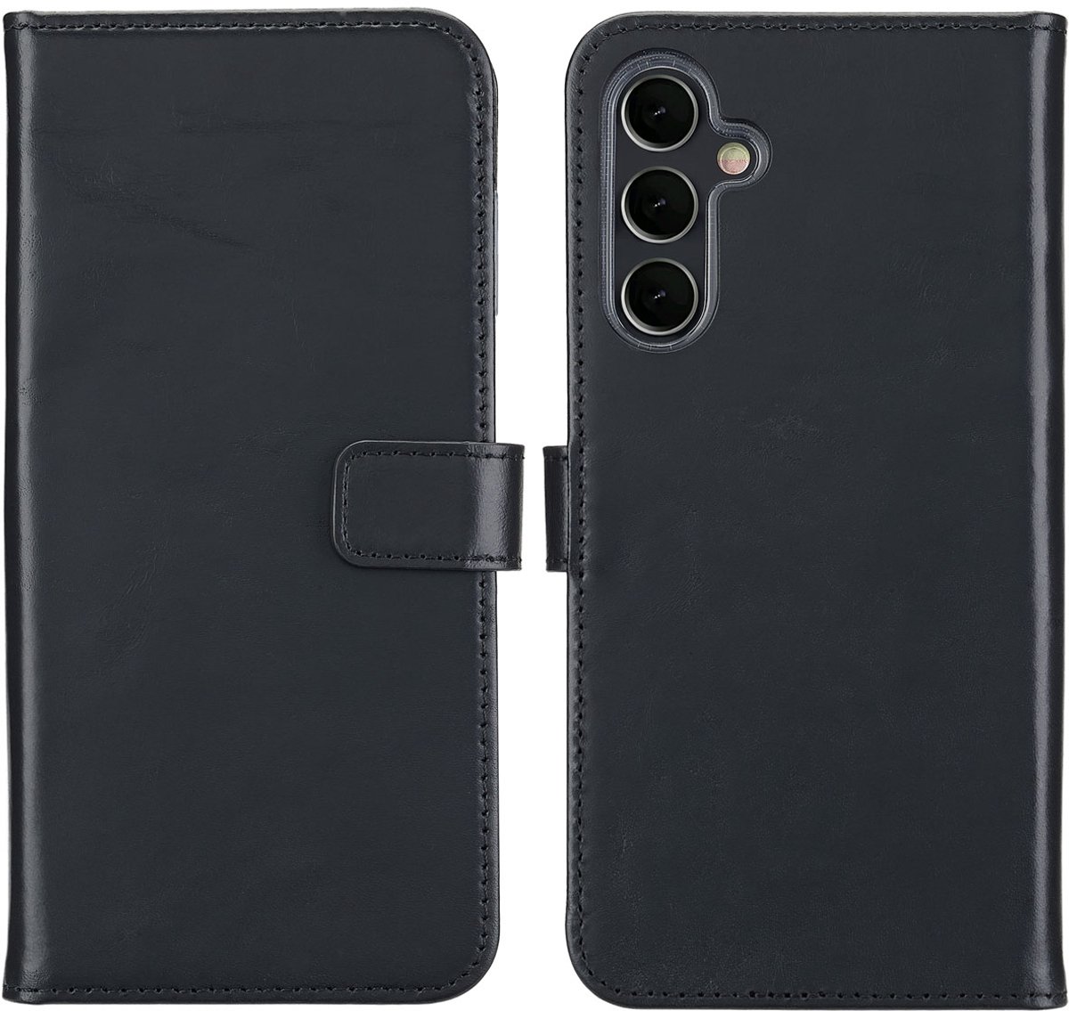Selencia Hoesje - Geschikt voor Samsung Galaxy A16 (4G) / A16 (5G) - Echt Lederen Bookcase - Zwart