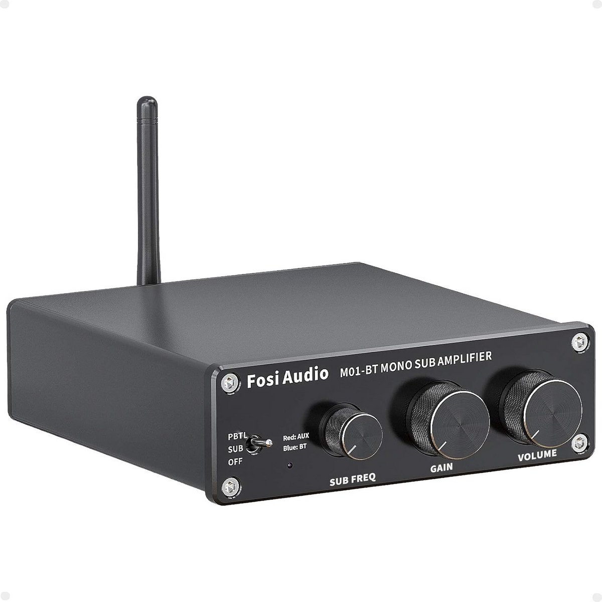 Fosi Audio M01-BT Subwoofer Amplifier, 300W Chip TDA7498E, Bluetooth 5.0 Subwoofer Amplifier Stereo HiFi, Mini Subwoofer Amplifier Mono, for Passive Subwoofer/Speakers, Powered Subwoofer