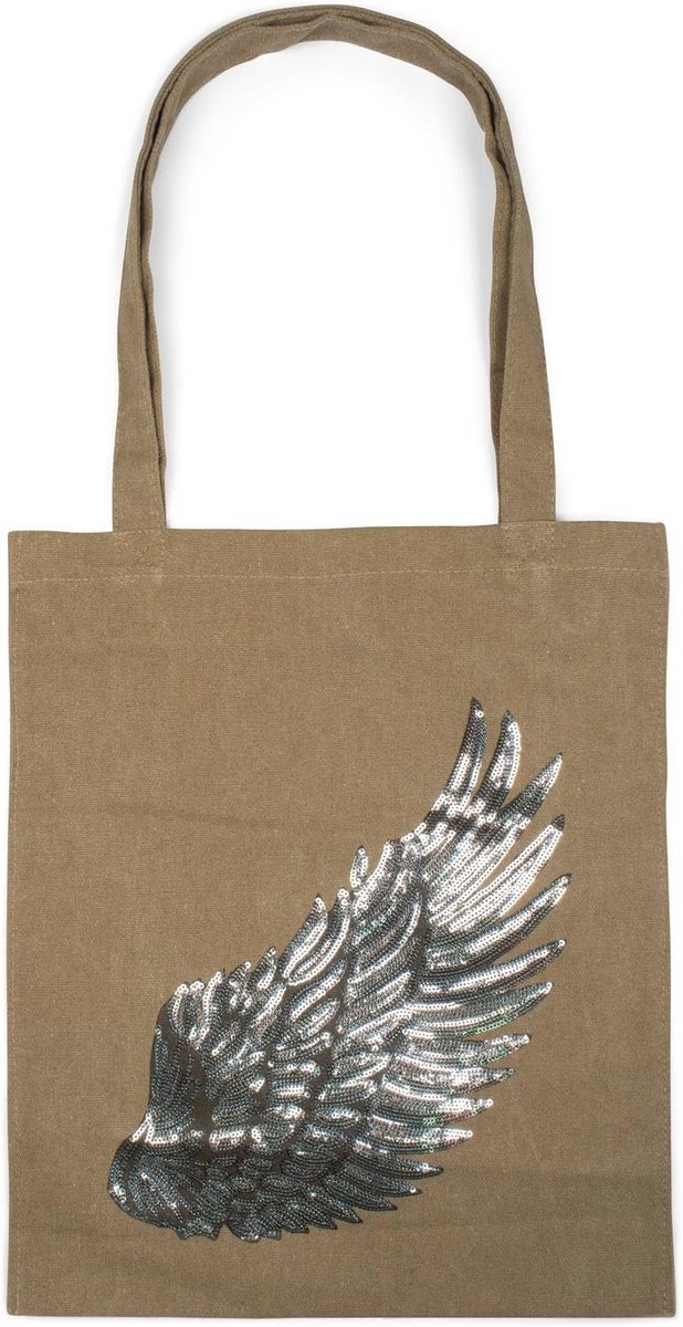 Trendy boodschappentas met paillettenvleugeltoepassing - Unisex Canvas Draagtas