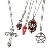 Lot De 2 Colliers Croix Gothique Perles Noires - Bijoux Punk Pour Femmes | Pendentif Croix, Style Rock, Halloween, Quotidien - 4