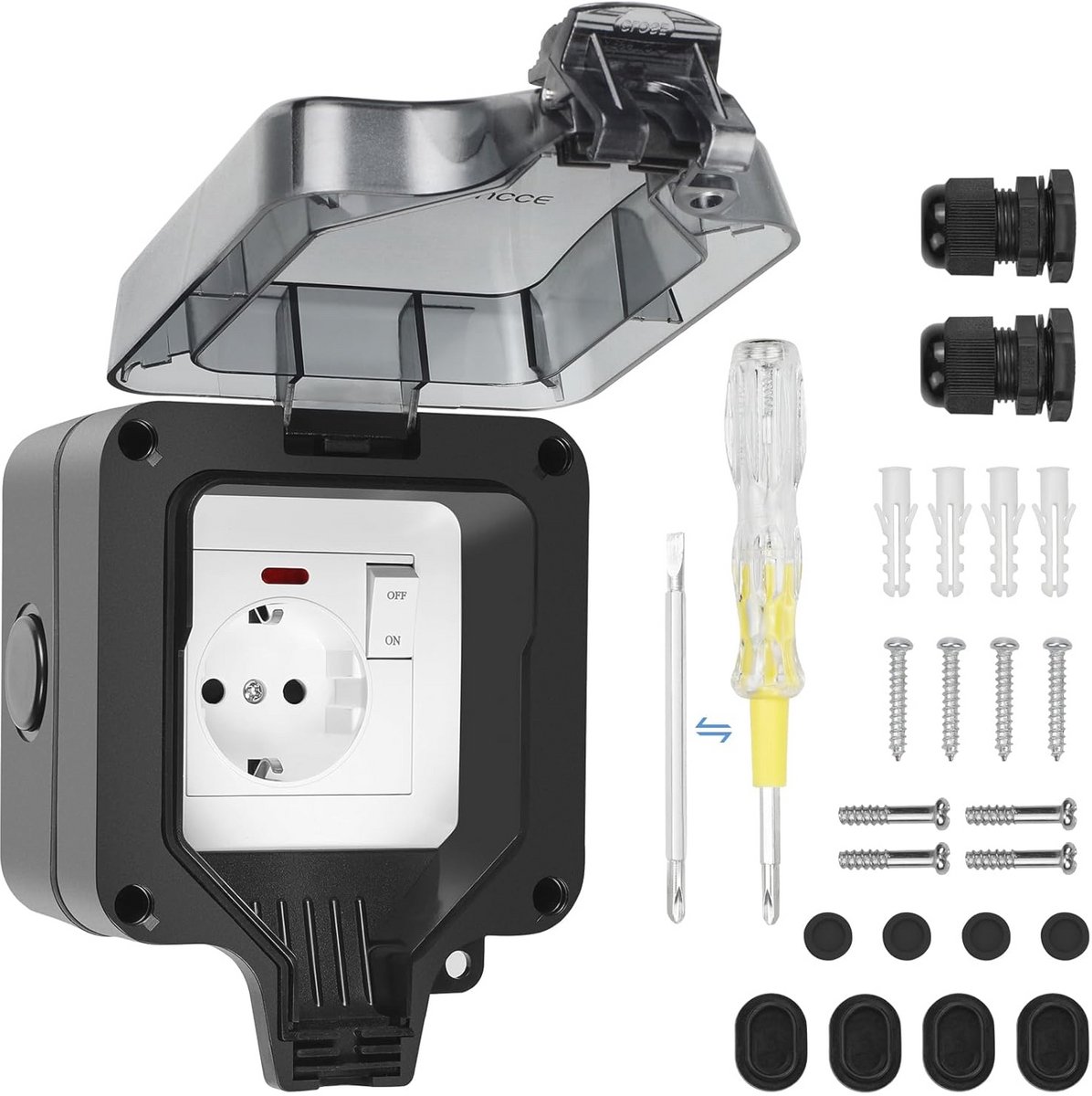 Buitenstopcontact met schakelaar - IP66 Waterdicht en Stofdicht - Perfect voor Keuken, Badkamer, Garage, Zwembad en Tuin