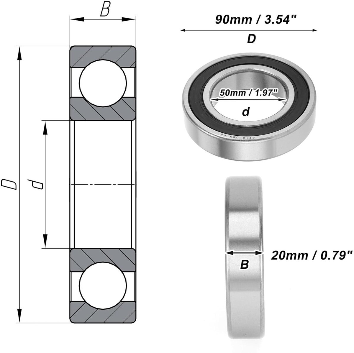 Diepe Groef Kogellagers 50x90x20mm - Dubbele Rubber Afdichting - Scooter Skateboard Wiel - Gesmeerde Lagers