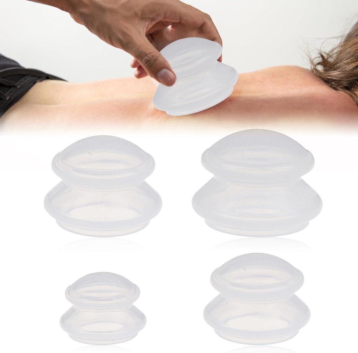 Allecta - Cupping Set met 4 siliconen glazen, vacuüm cupping voor cellulitis, anti-aging en pijnverlichting voor billen, nek en lichaam.