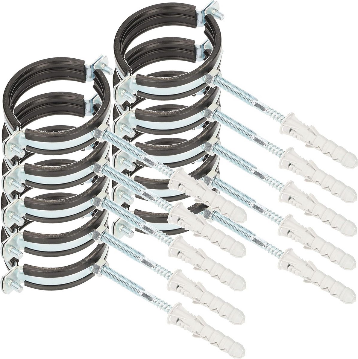 Set van 10 buisklemmen 2,5 inch met rubberen inleg - Trillingsdempende buishouder voor kanalen en ventilatieleidingen