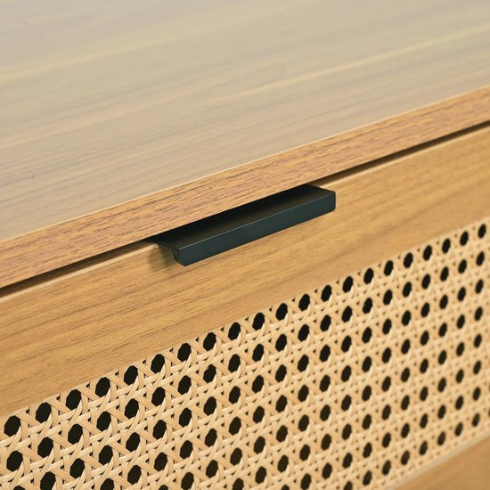 HAINEW Rotan commode met 6 laden, moderne walnootkleur dressoir, highboard, bijzetkast, opbergkast voor slaapkamer en woonkamer, 90 x 120 x 40 cm (h x l x d