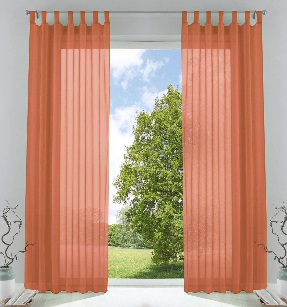Set van 2 Transparante Voile Gordijnen met Loodband - 245x140 cm Terracotta
