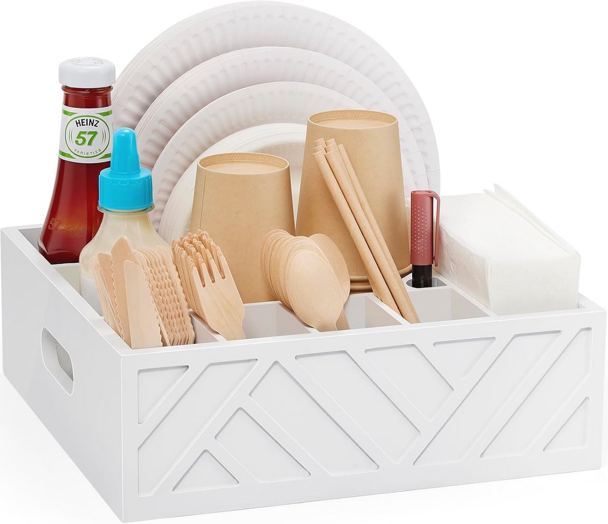 Feestelijke Houten Organiser Caddy voor Servies en Bestek met 7 Compartimenten