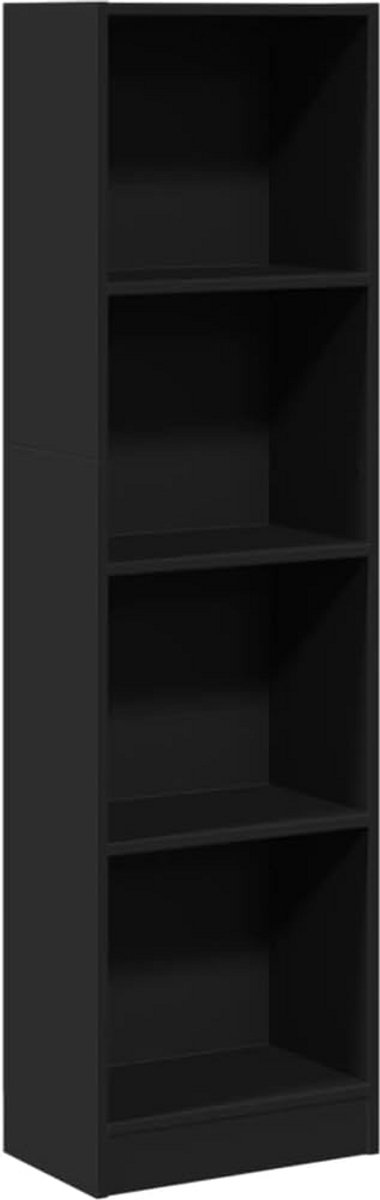 Boekenkast Zwart Hout 143 cm Hoog - Industrieel Wandrek met Opbergruimte