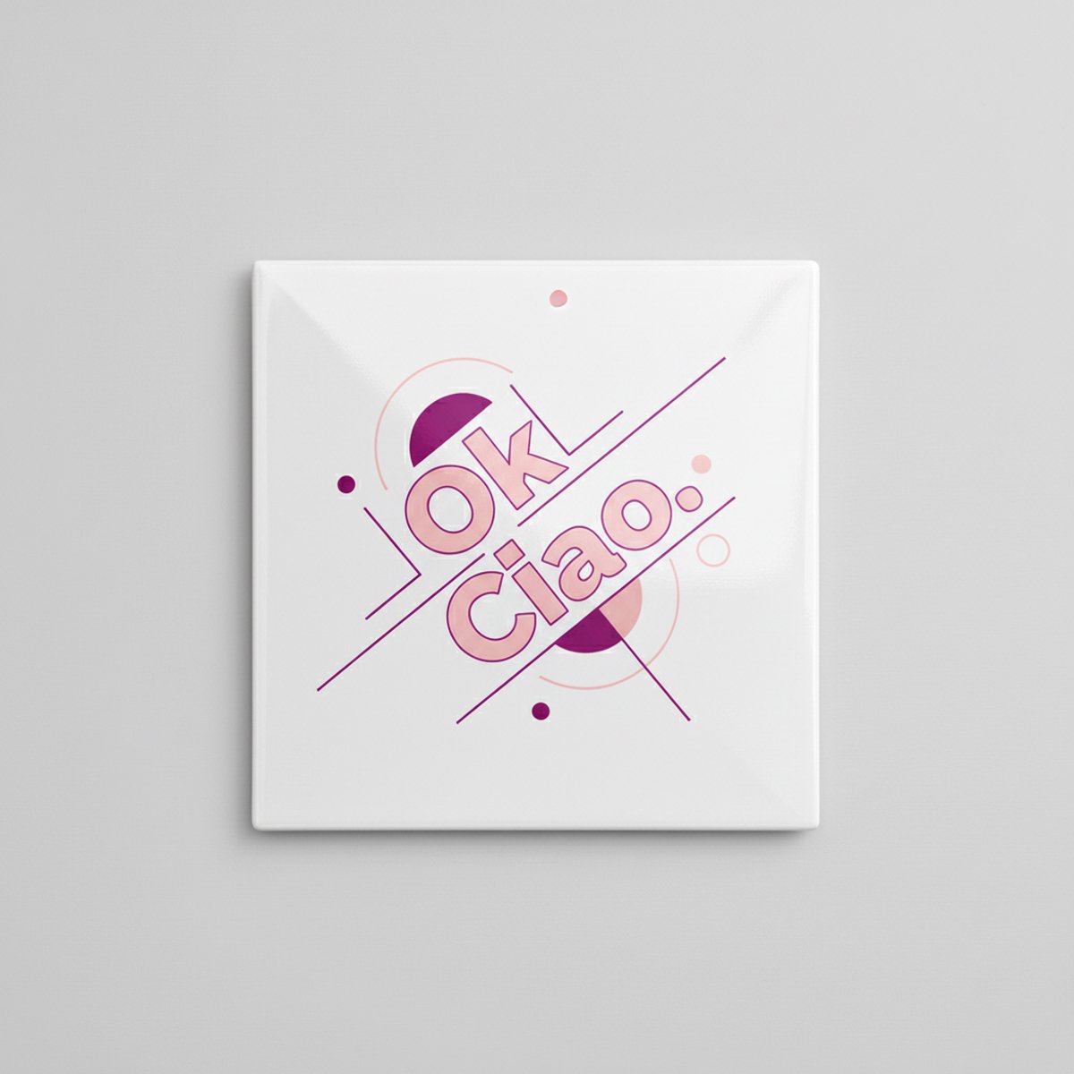 Nevolis Moderne Quote Keramische Tegel “OK Ciao” – Trendy Minimalistische Typografie Wanddecoratie – Decoratieve Tegel 15 × 15 cm Multi Color