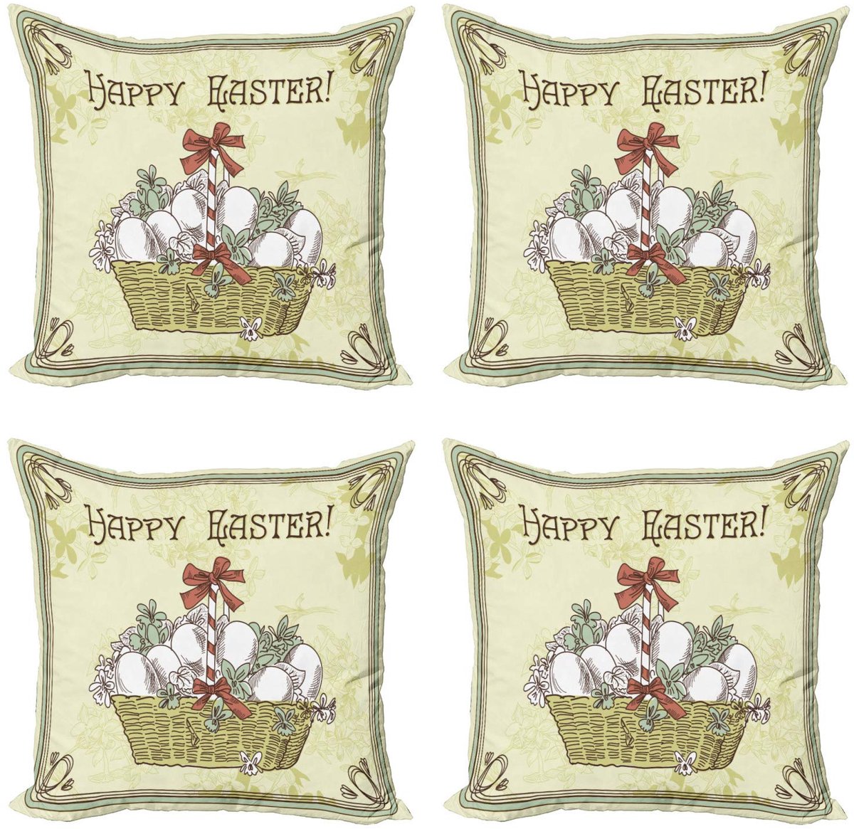 ABAKUHAUS Paas kussenhoes-set – 4x45x45 cm – Vintage Groen/Wit
