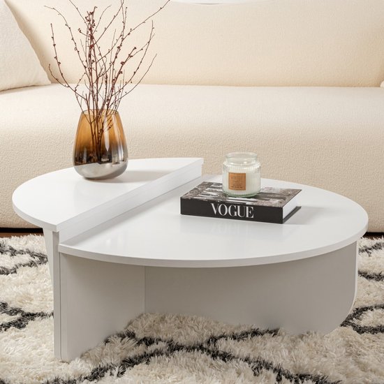 Dimehouse Ronde Salontafel Wit 85 cm Melamine Orin - 30x85x30 cm - Hout - Modern - Ovaal