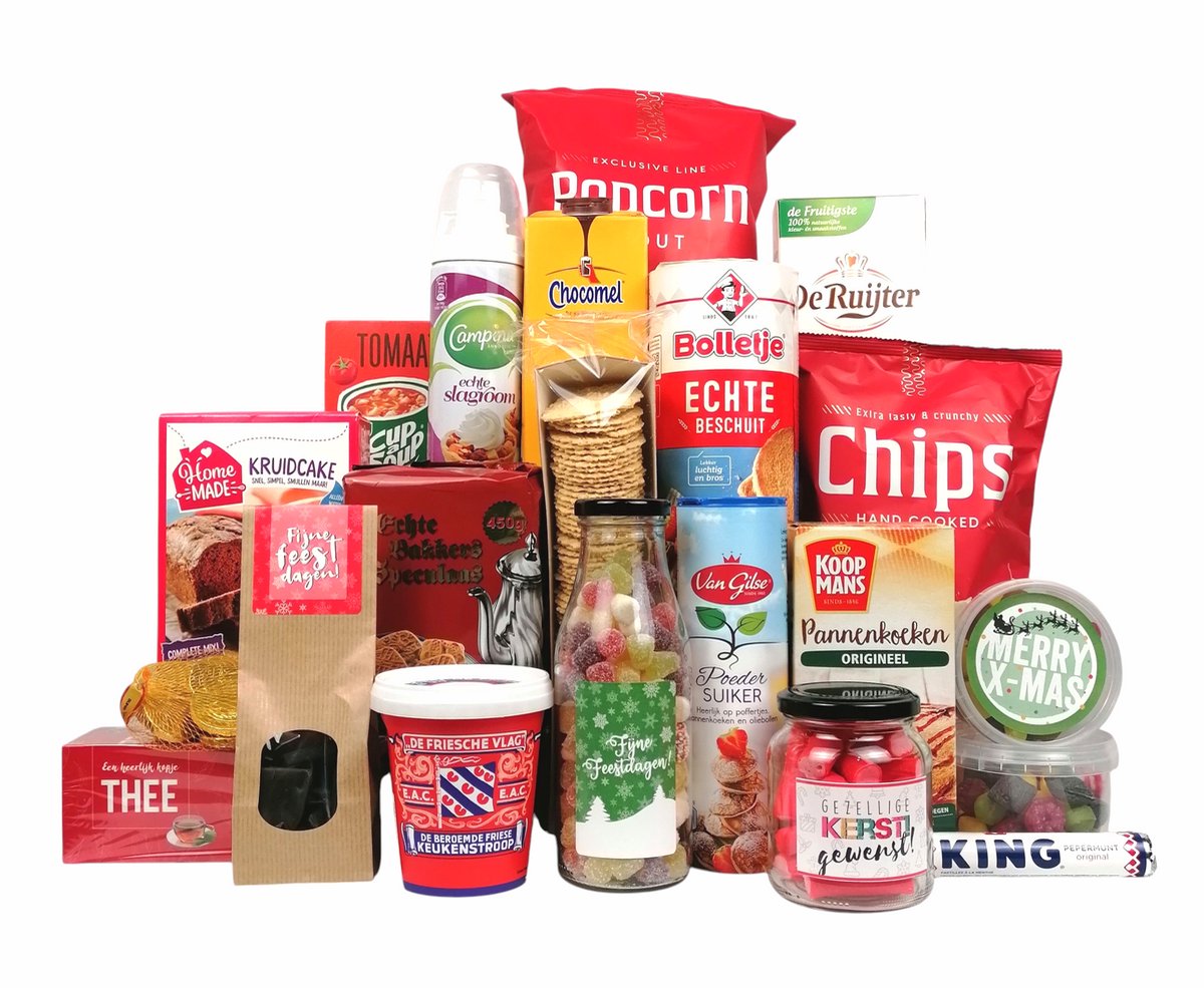 Hollands Kerstpakket "De Vliegende Hollander" Compleet pakket vol lekkernijen | Chocomel, Pannenkoekmix, Kruidcake, Kaaswafels & meer